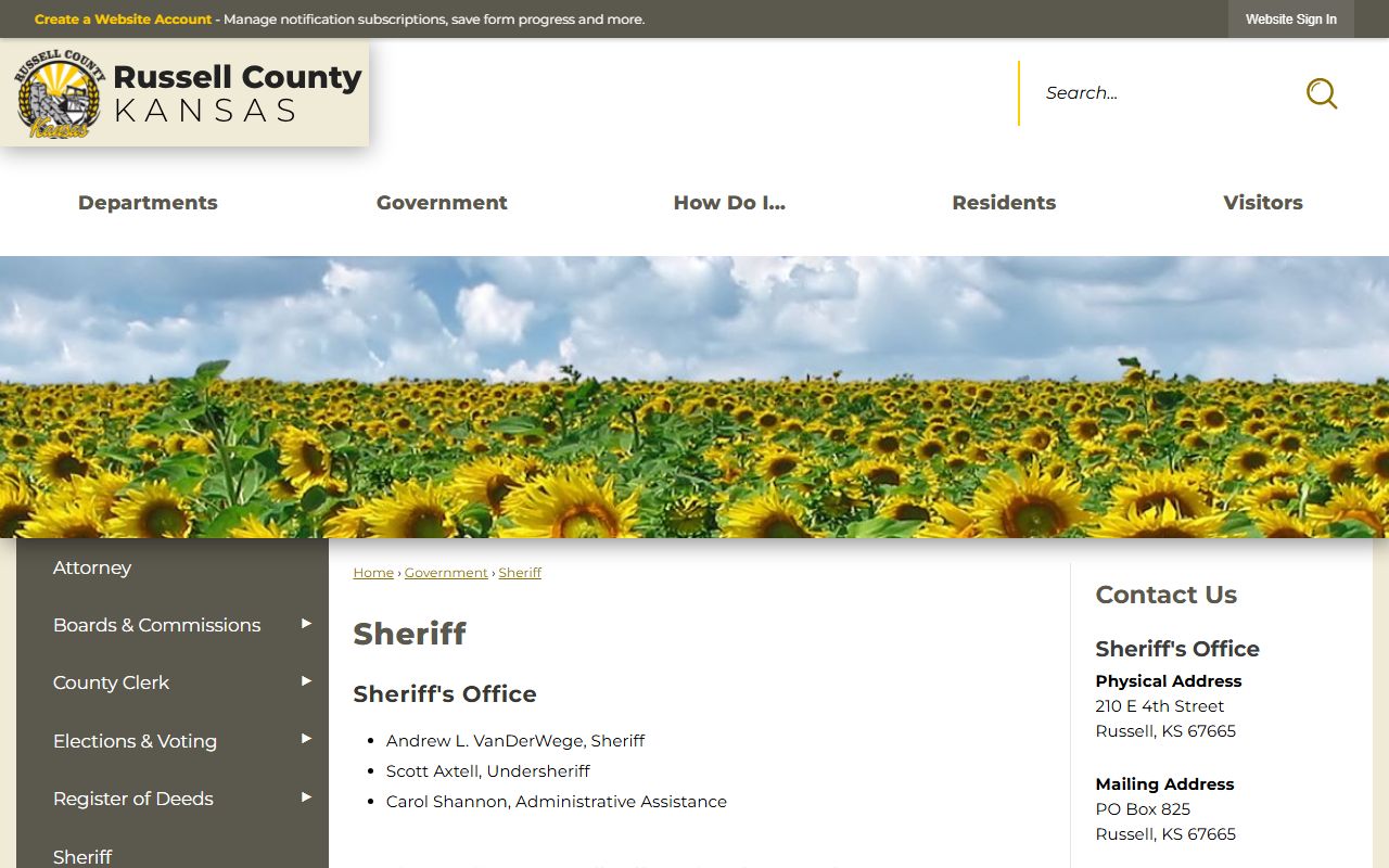Russell County sheriff page for inmate population records